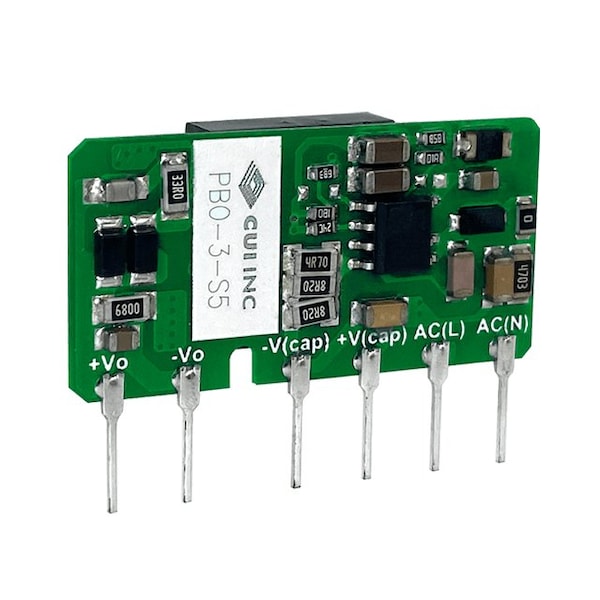 Cui Inc AC to DC Power Supply, 85 to 305V AC, 3.3V DC, 1.98W, 0.6A, PCB - PBO-3-S3.3