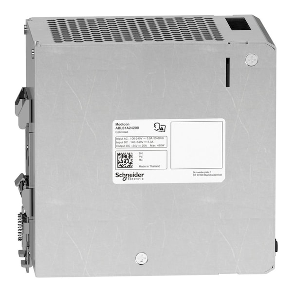 Schneider Electric Power Supply, 100 to 240V AC, 24 V DC, 480W, 20A, DIN Rail - ABLS1A24200
