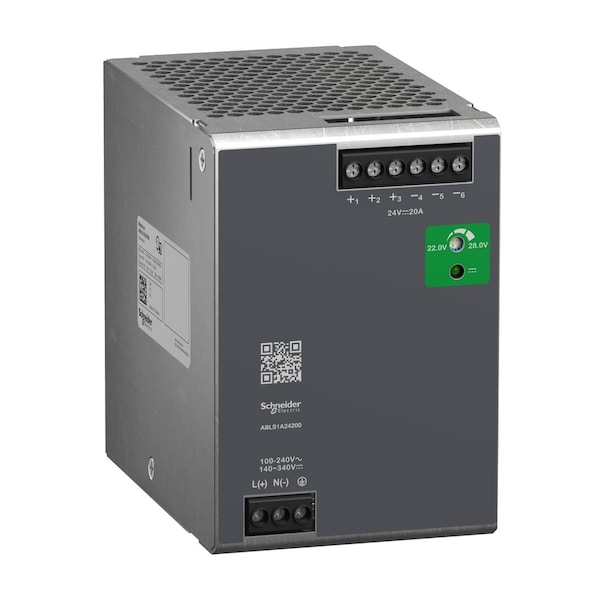 Schneider Electric Power Supply, 100 to 240V AC, 24 V DC, 480W, 20A, DIN Rail - ABLS1A24200
