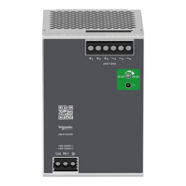 Schneider Electric Power Supply, 100 to 240V AC, 24 V DC, 480W, 20A, DIN Rail - ABLS1A24200