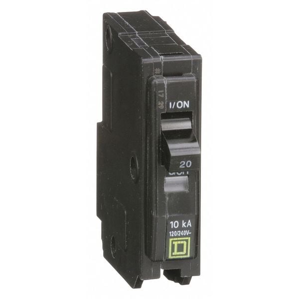 Square D Miniature Circuit Breaker, QO Series, 20A, 1 Pole, 120/240V AC, 10kA at 120/240V AC - QO120