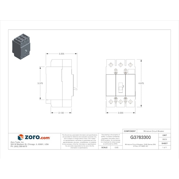 Eaton Miniature Circuit Breaker, GHB Series, 20A, 3 Pole, 277/480V AC, 14kA at 277/480V AC - GHB3020
