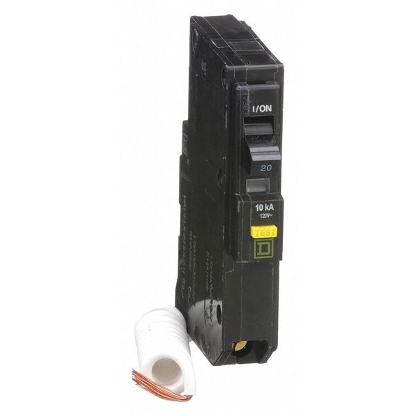 Square D Miniature Circuit Breaker, QO Series, 20A, 1 Pole, 120V AC, 10kA at 120/240V AC, A Curve - QO120GFI