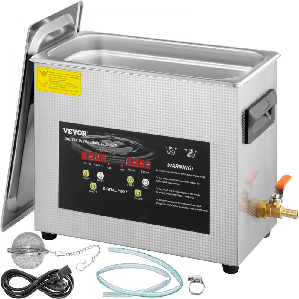 VEVOR 6L Upgraded Ultrasonic Cleaner (400W Heater,180W Ultrasonic) Professional Digital Lab Ultrasonic Parts Cleaner with Heater Timer for Jewelry Glasses Instruments Cleaning - QXJ6LCSB-400W0001V1