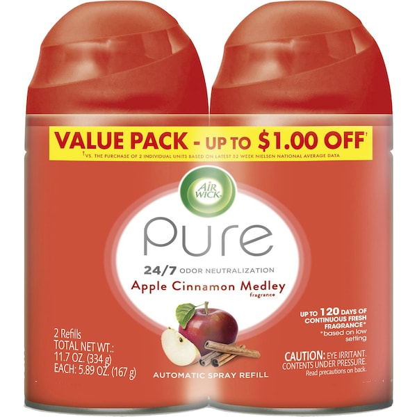 Air Wick Air Wick Refill, 6.17oz., 2/Pack, Apple Cinnamon/Red, PK 6 - RAC82680CT