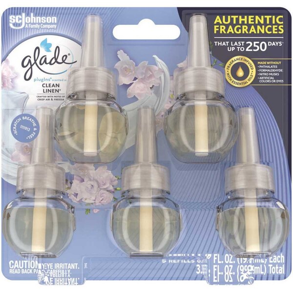 Glade 3.35 fl. oz. Clean Linen Scented Oil Plug-in Air Freshener Refill, 5PK - 322829