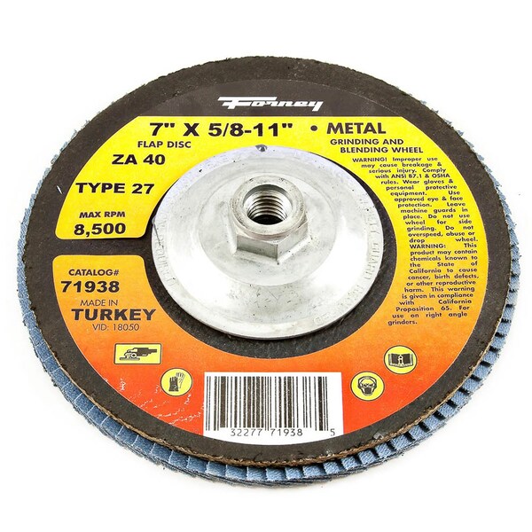 Disco de Aletas Forney, Tipo 27, 7 pulgadas x 5/8 pulgadas-11, ZA40 - 71938
