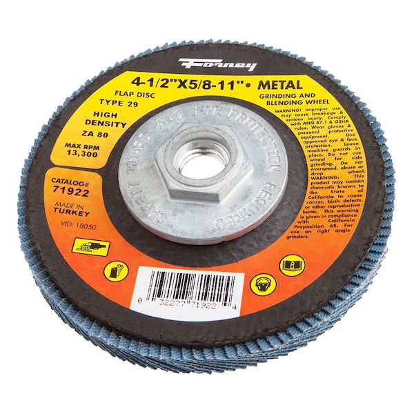 Disco de láminas Forney, alta densidad, Tipo 29, 4-1/2 pulgadas x 5/8 pulgadas-11, ZA80 - 71922