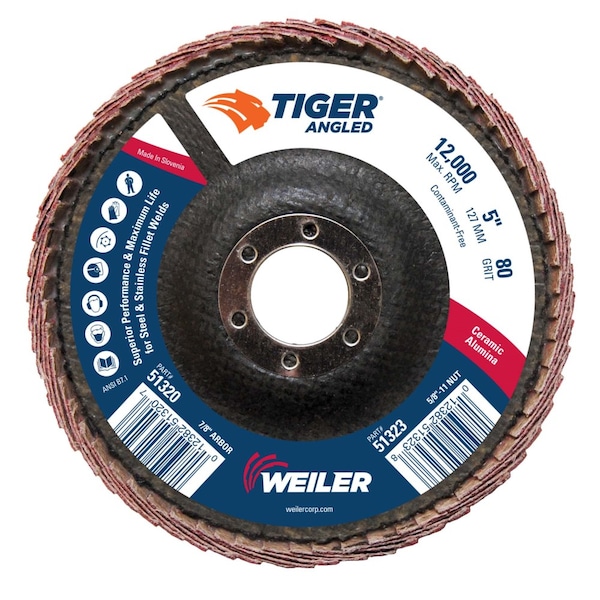 Weiler 5 Tiger Angled (Radial) Ceramic Flap Disc 80C 7/8 Arbor Hole - 51320

Esmerilador de solapa angular (radial) de cerámica Weiler 5 Tiger 80C con agujero de diámetro de 7/8 pulgadas - 51320