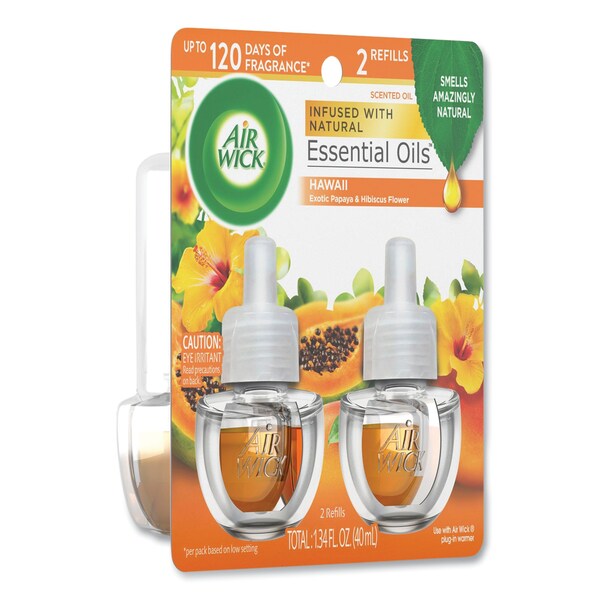 Air Wick Scented Oil Twin Refill, Hawai'i Exotic Papaya/Hibiscus Flower, 0.67 oz, PK2 - 62338-85175