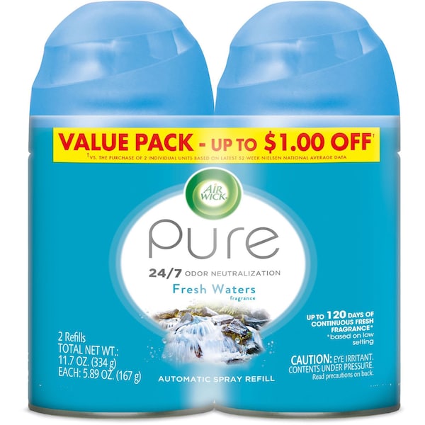 Air Wick Freshmatic Refill, Fresh Waters, 6.17 oz, 2/PK, Clear, PK 2 - RAC82093