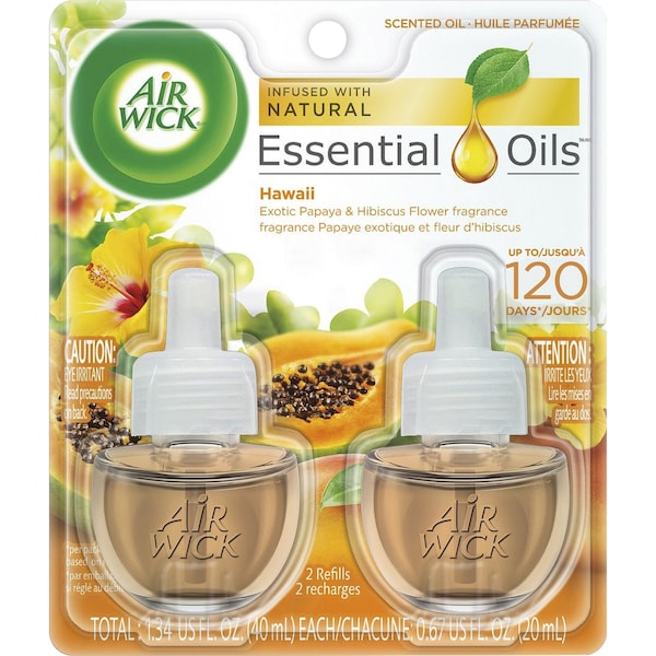 Air Wick Scented Oil Refills, 0.67oz, Hawaii Papaya/Hibiscus, OE, PK 2 - RAC85175