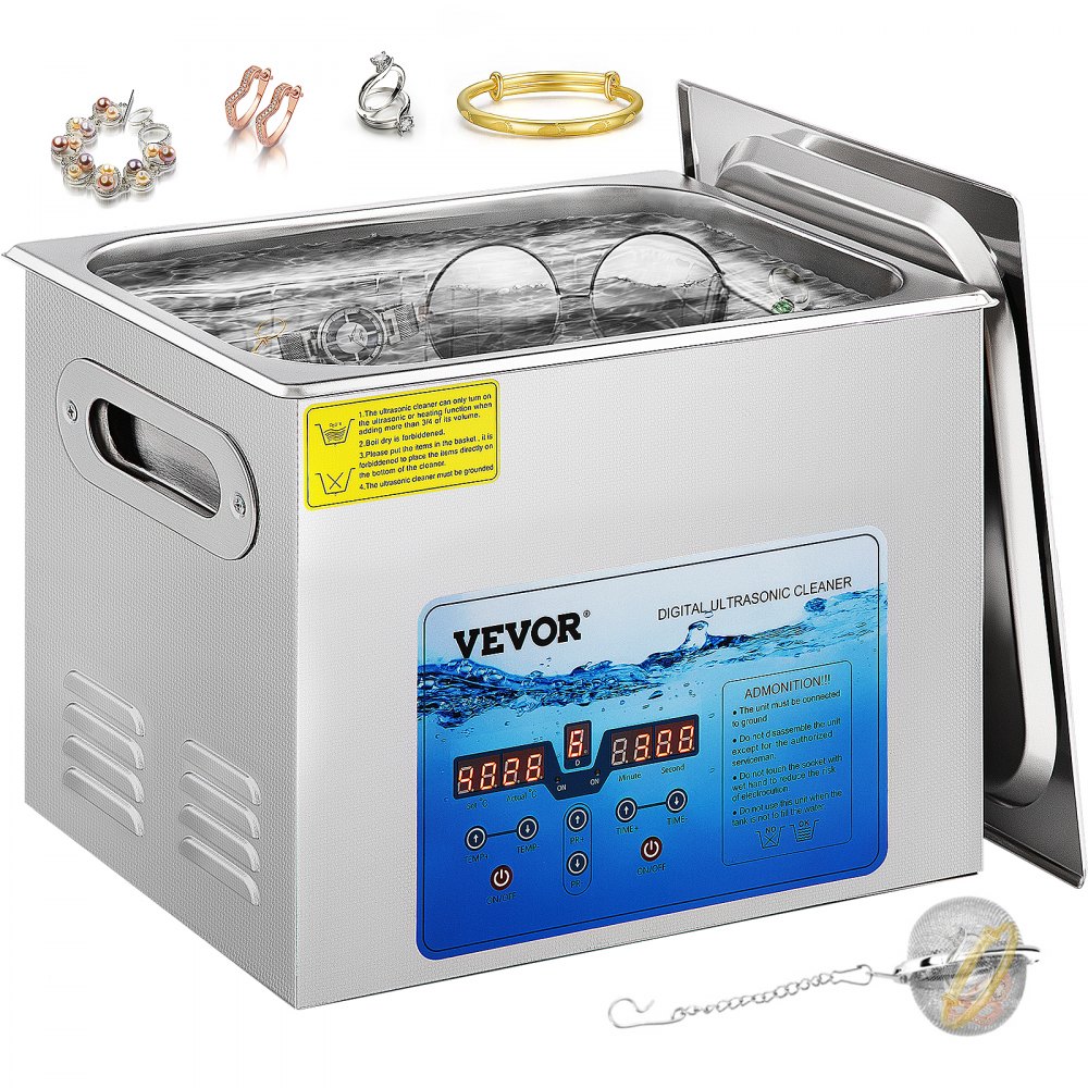 VEVOR Ultrasonic Cleaner, 36KHz~40KHz Adjustable Frequency, 15L 110V, Ultrasonic Cleaning Machine w/Digital Timer and Heater, Lab Sonic Cleaner for Jewelry Watch Eyeglasses Coins, FCC/CE/RoHS Listed - DPCSBQXJMC15LJ8FLV1