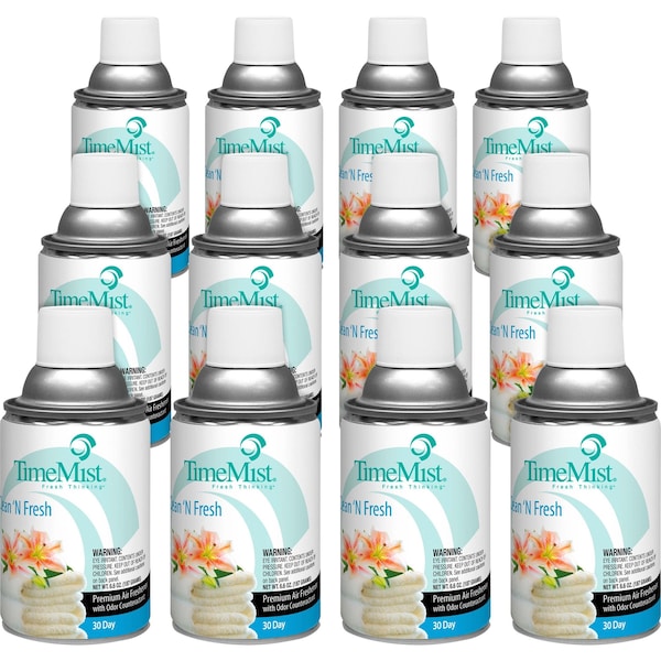 Timemist Aerosol Frag, f/Metered Dispenser, 6.6 oz, Clean/Fresh, PK 12 - TMS1042771CT