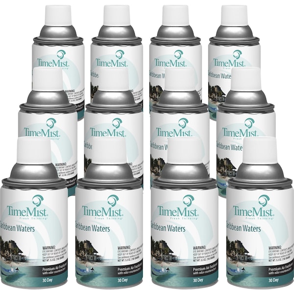 Timemist Fragrance Refill, f/Metered Disp, 6.6oz, Caribbean Waters, PK 12 - TMS1042756CT
