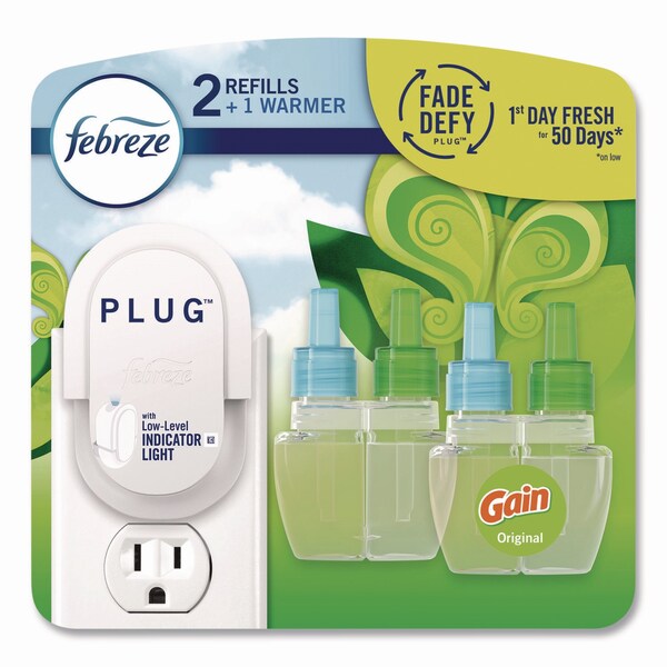 Febreze PLUG Air Freshener Warmer Starter Kit, Clear/White, with 2 Gain Original Refills - 4166