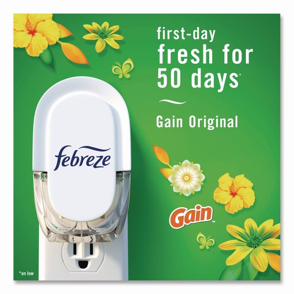 Febreze PLUG Air Freshener Warmer Starter Kit, Clear/White, with 2 Gain Original Refills - 4166