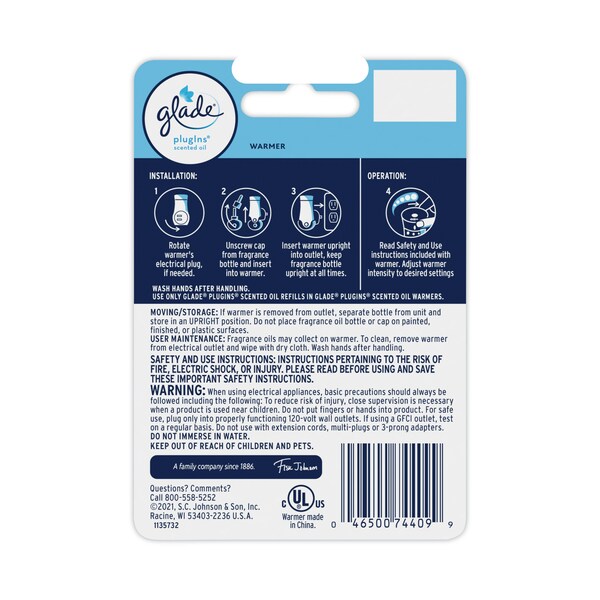 Glade Plug-Ins Scented Oil Warmer Holder, 4.45 x 6.25 x 11.45, White - 334583