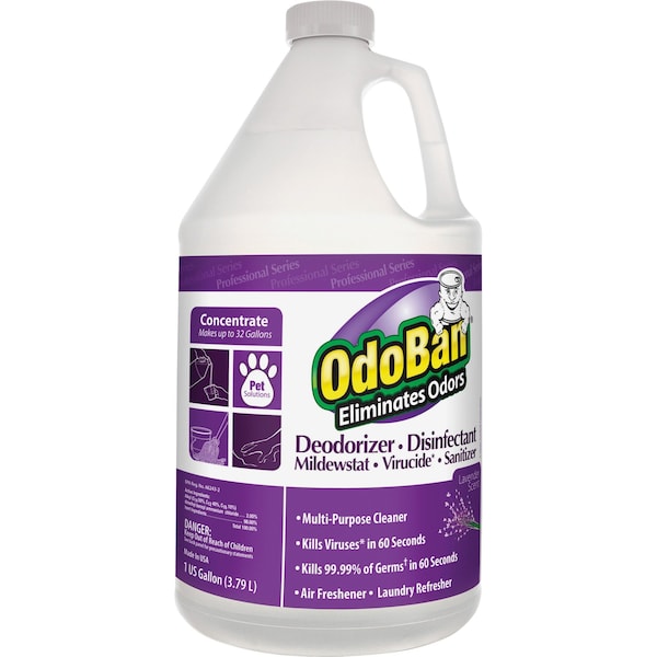 Odoban Odor Eliminator and Disinfectant: Jug, 1 gal, Liquid, Concentrated, Lavendar Fragrance, 4 Pack - 911162-G4