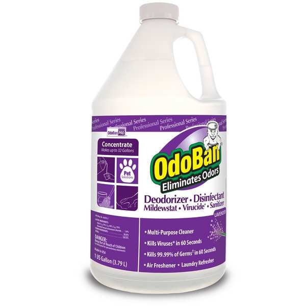 Odoban Odor Eliminator and Disinfectant: Jug, 1 gal, Liquid, Concentrated, Lavendar Fragrance, 4 Pack - 911162-G4