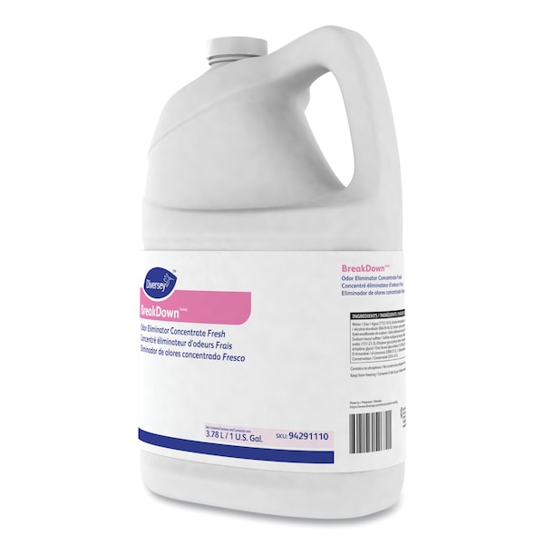Diversey Breakdown Odor Eliminator, Fresh Scent, Liquid, 1 gal Bottle, PK4 - 94291110