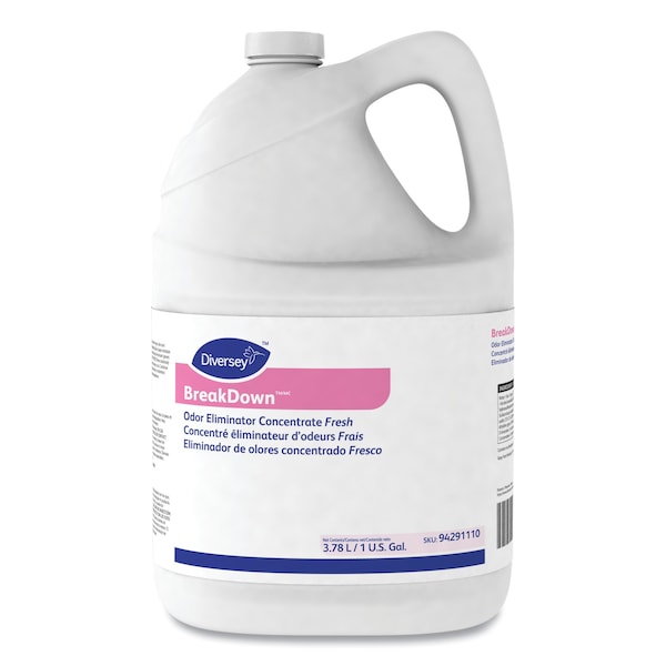 Diversey Breakdown Odor Eliminator, Fresh Scent, Liquid, 1 gal Bottle, PK4 - 94291110