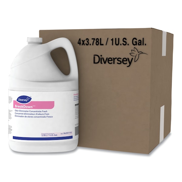 Diversey Breakdown Odor Eliminator, Cherry Almond Scent, Liquid, 1 gal Btl, PK4 - 94355110
