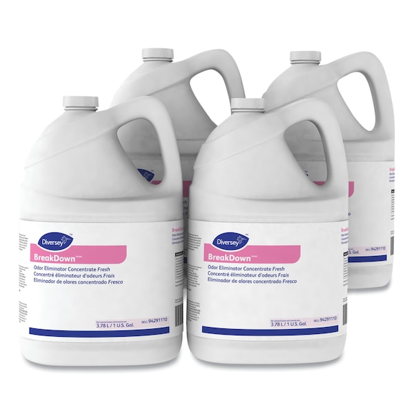 Diversey Breakdown Odor Eliminator, Cherry Almond Scent, Liquid, 1 gal Btl, PK4 - 94355110