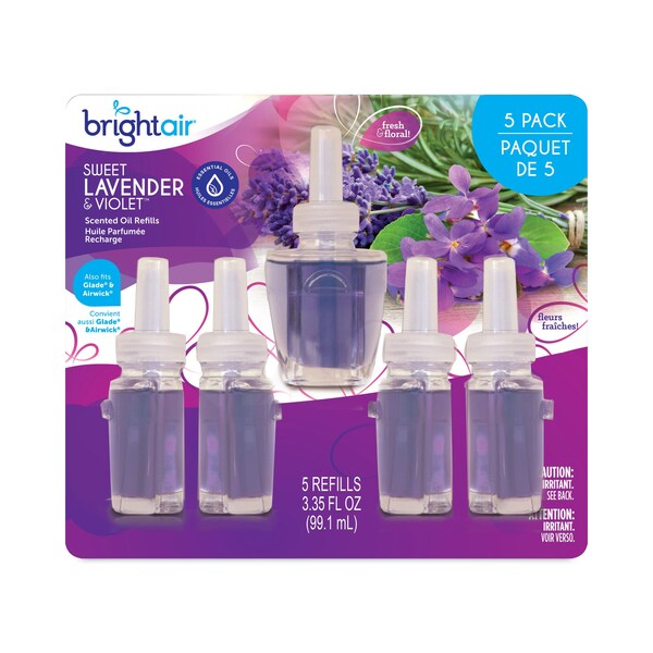 Bright Air Electric Scented Oil Air Freshener Refill, Sweet Lavender and Violet, 0.67 oz Bottle, PK5 - BRI00670