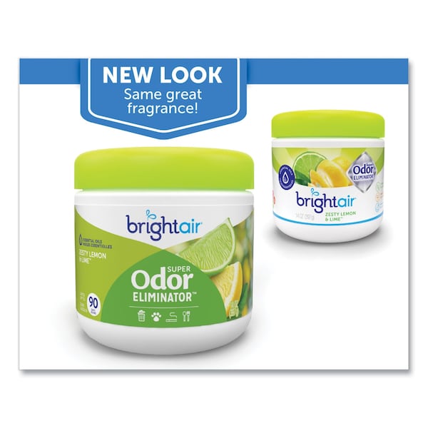Bright Air Super Odor Eliminator, Zesty Lemon and Lime, 14 oz Jar, PK6 - 900248