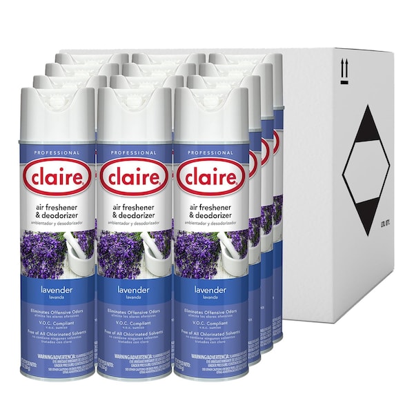 Claire Aerosol Air Freshener and Deodorizer, Lavender, 10 oz Aerosol Spray, 12PK - CL191