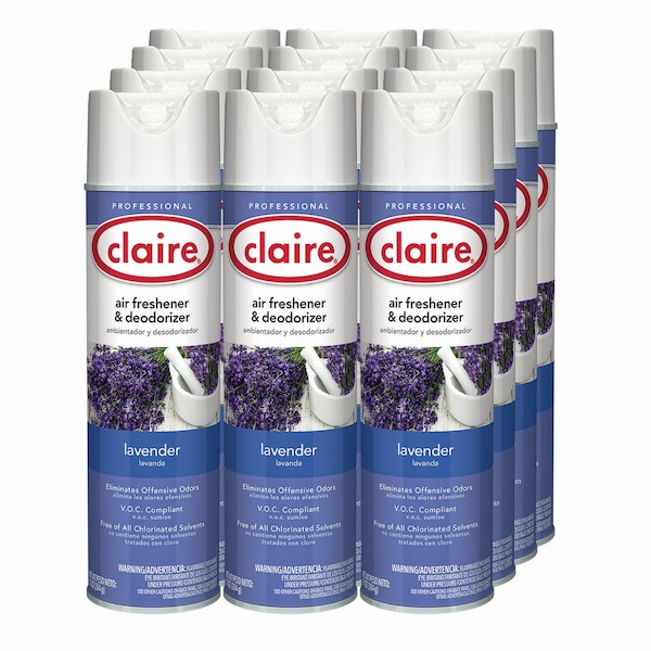 Claire Aerosol Air Freshener and Deodorizer, Lavender, 10 oz Aerosol Spray, 12PK - CL191
