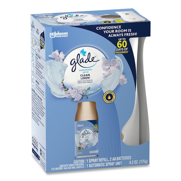Glade Automatic Air Freshener Starter Kit, Spray Unit and Refill, Clean Linen, 6.2 oz, PK4 PK - 310916
