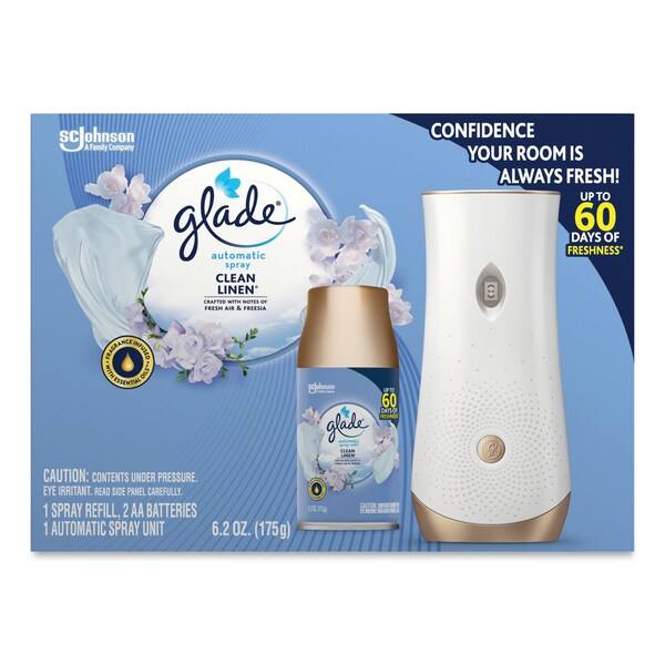 Glade Automatic Air Freshener Starter Kit, Spray Unit and Refill, Clean Linen, 6.2 oz, PK4 PK - 310916