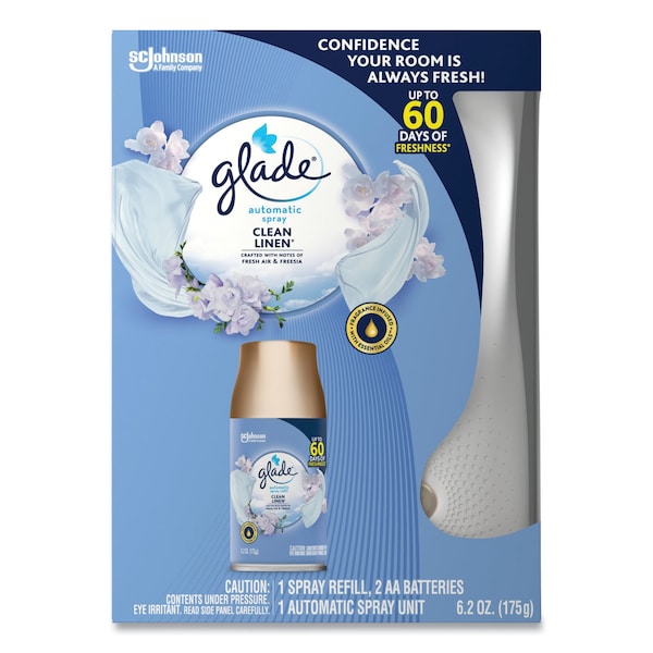 Glade Automatic Air Freshener Starter Kit, Spray Unit and Refill, Clean Linen, 6.2 oz, PK4 PK - 310916