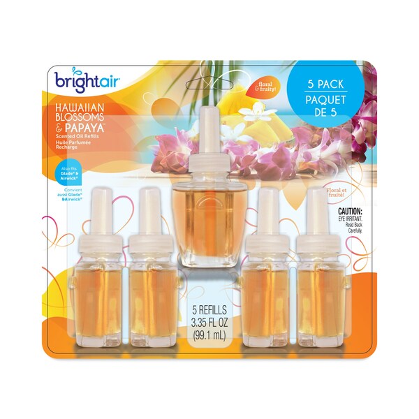 Bright Air Electric Scented Oil Air Freshener Refill, Hawaiian Blossoms and Papaya, 0.67 oz Bottle, PK30 - BRI900668CT