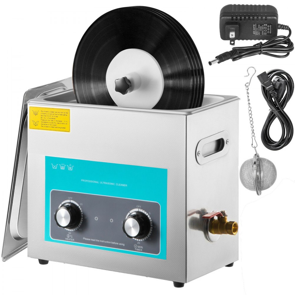 VEVOR Ultrasonic Vinyl Record Cleaner 6L 40kHz Vinyl Ultrasonic Cleaning Machine Knob Control Record Ultrasonic Cleaner 4 Records Vinyl Sonic Cleaner Stainless Steel Tank w/Mechanical Heater & Timer - QXNGDHJ6L110V3HG1V1