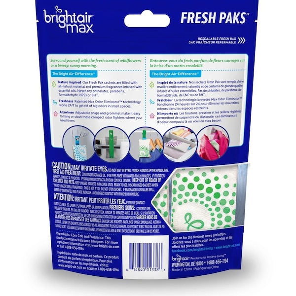 Bright Air Odor Eliminator Sachets, Meadow Breeze, , MI, PK 2 - BRI900610