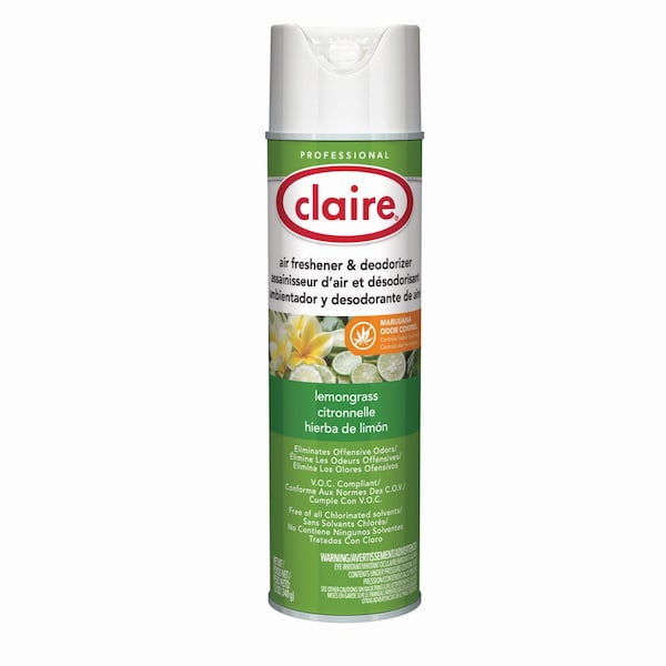 Claire Aerosol Air Freshener and Deodorizer, Lemongrass Citronella, 12 oz Aerosol Spray, 12PK - CL1307