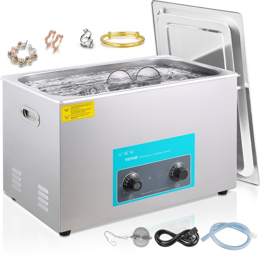 VEVOR 30L Ultrasonic Cleaner, 304 Stainless Steel Professional Knob Control, Ultrasonic Cleaner with Heater Timer for Jewelry Watch Glasses Circuit Board Dentures Small Parts Dental Instrument - QXJ30LXNSCSB00001V1