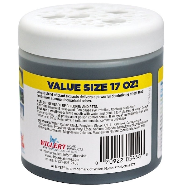 Airboss Closet Odor Neutralizer, Fragrance Free, 17 oz, Gel, Black - 6114.6T