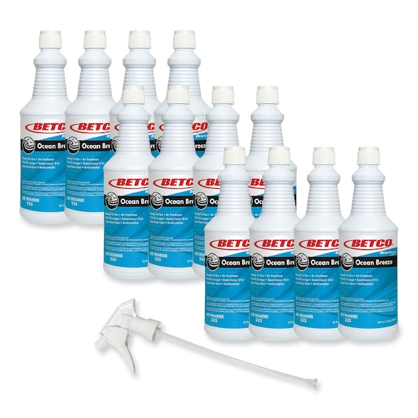 Betco BestScent Ocean Breeze RTU Deodorizer, Ocean Breeze Scent, 32 oz Spray Bottle, 12PK - 2351200