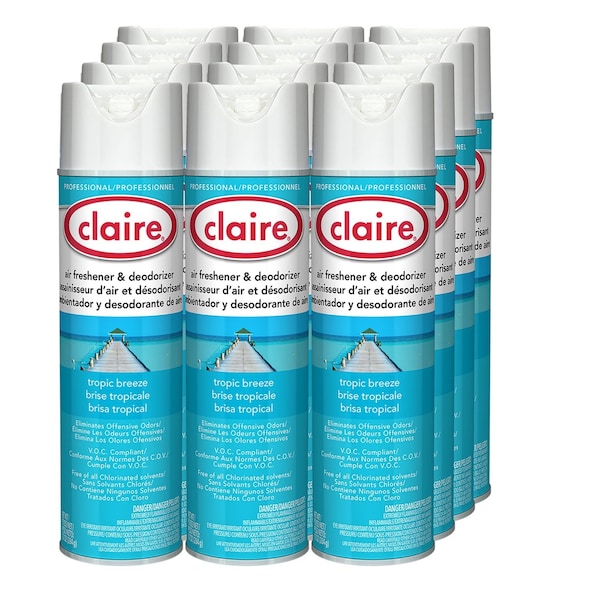Claire Aerosol Air Freshener and Deodorizer, Tropic Breeze, 10 oz Aerosol Spray, 12PK - CL165