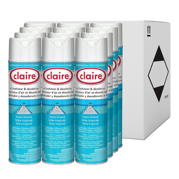 Claire Aerosol Air Freshener and Deodorizer, Tropic Breeze, 10 oz Aerosol Spray, 12PK - CL165