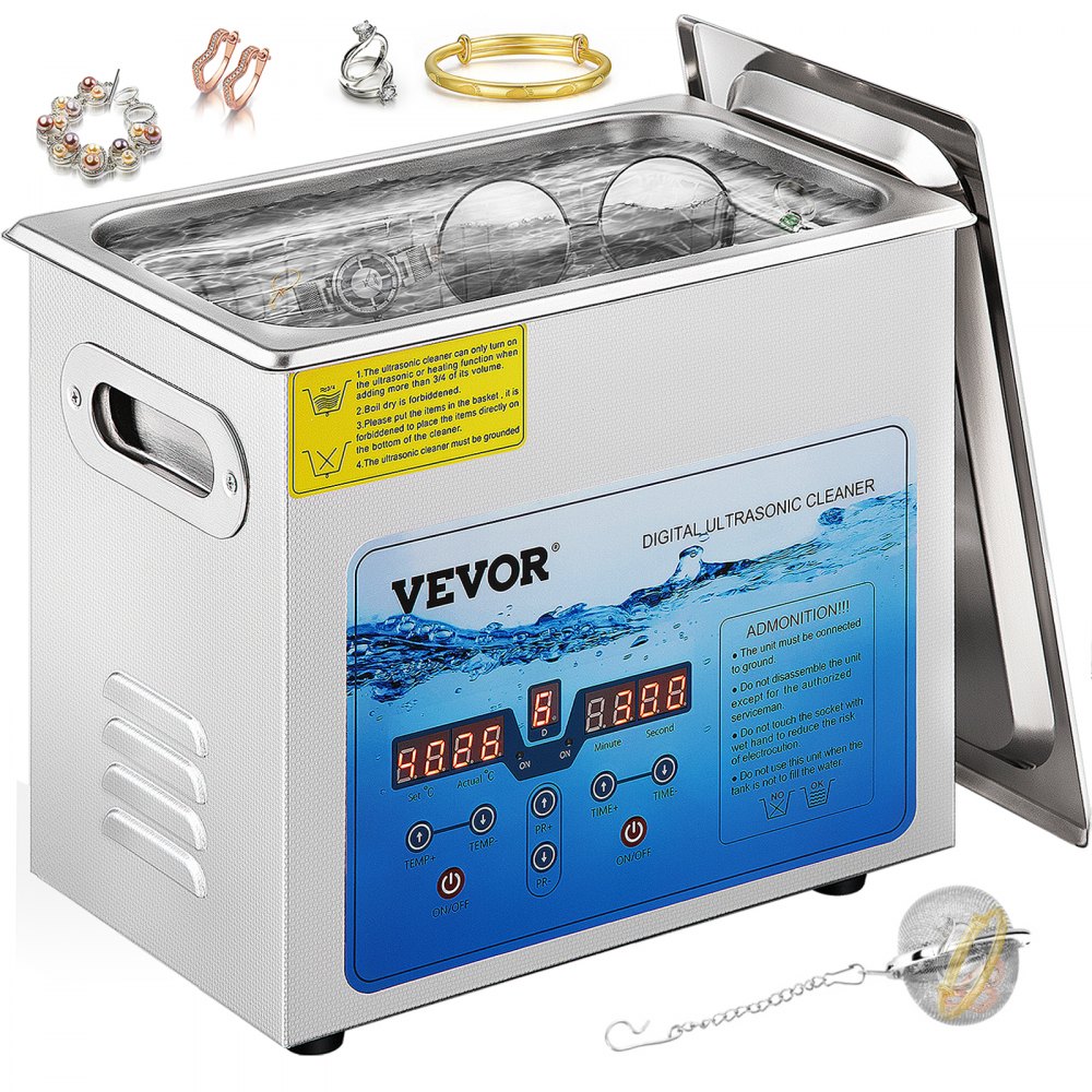 VEVOR Ultrasonic Cleaner, 36KHz~40KHz Adjustable Frequency, 6L 110V, Ultrasonic Cleaning Machine w/Digital Timer and Heater, Lab Sonic Cleaner for Jewelry Watch Eyeglasses Coins, FCC/CE/RoHS Listed - DPCSBQXJMC6LKOYODV1