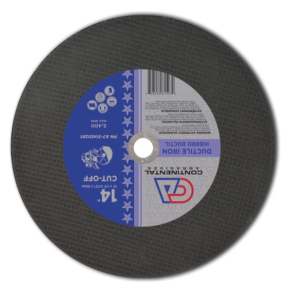 Abrasivos Continental 14" x 1/8" (5/32) x 20mm Triple Reforzada Hoja de Sierra Abrasiva de Alta Velocidad de Gas o Eléctrica - A7-31401291