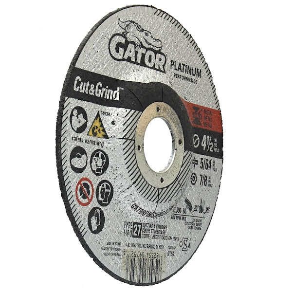 Ruedas de corte y desbaste de metal tipo 27 Platinum Performance de Gator Finishing, 4.5" x 5/64" x 7/8" - 97525.