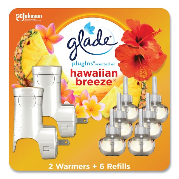 Glade Plugin Scented Oil, Hawaiian Breeze, 0.67 oz, 2 Warmers and 6 Refills/Pack - 328604