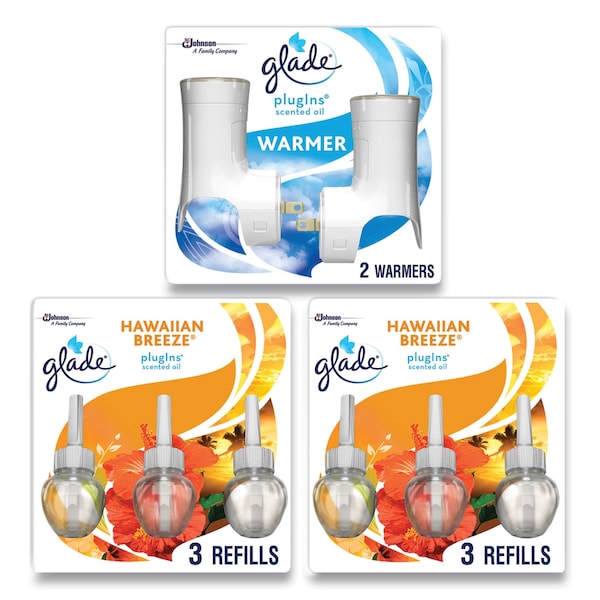 Glade Plugin Scented Oil, Hawaiian Breeze, 0.67 oz, 2 Warmers and 6 Refills/Pack - 328604