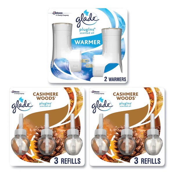 Glade Plugin Scented Oil, Cashmere Woods, 0.67 oz, 2 Warmers and 6 Refills/Pack - 379230